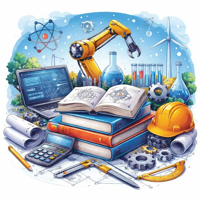 Come prepararsi al tolc-1, illustrazione di scrivania con libri e oggi di ingegneria