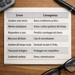 Tabella con gli errori più comuni nel TOLC-I e le relative conseguenze sul punteggio