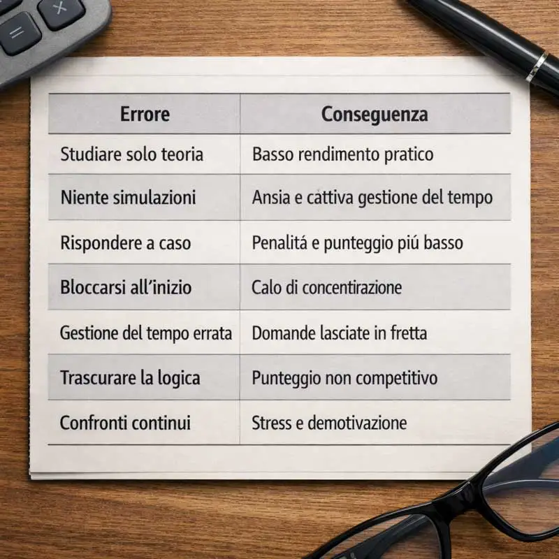 Tabella con gli errori più comuni nel TOLC-I e le relative conseguenze sul punteggio
